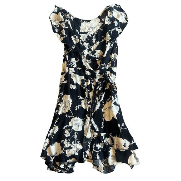 Free People French Quarter Dress Black Floral Wrap Mini Length Size Small Womens - Picture 1 of 9